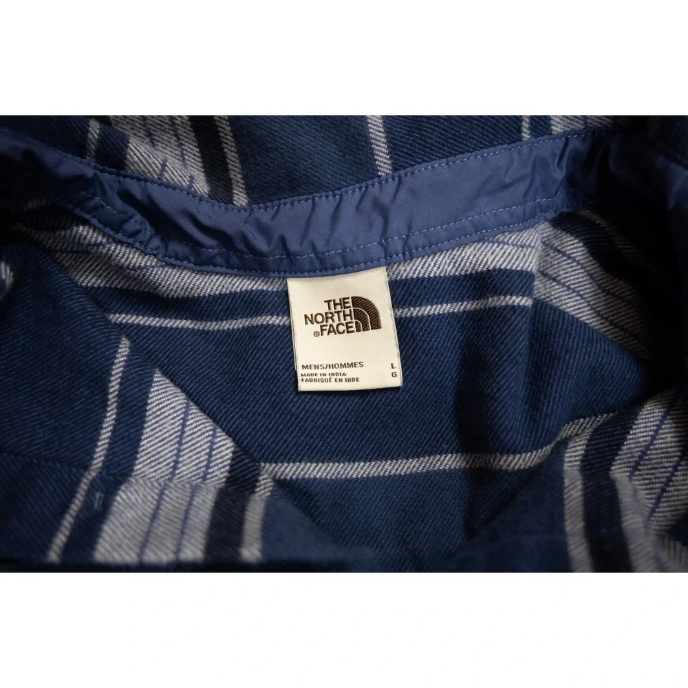The North Face Flannel Shirt Mens Large Blue Striped‎ Long Sleeve Gorpcore